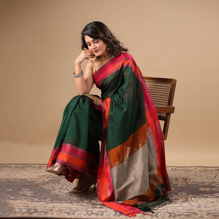 Janaki - Green Pure Silk Cotton Maheshwari Saree