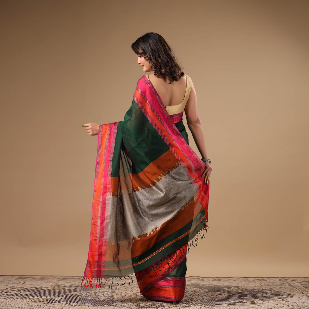 Janaki - Green Pure Silk Cotton Maheshwari Saree