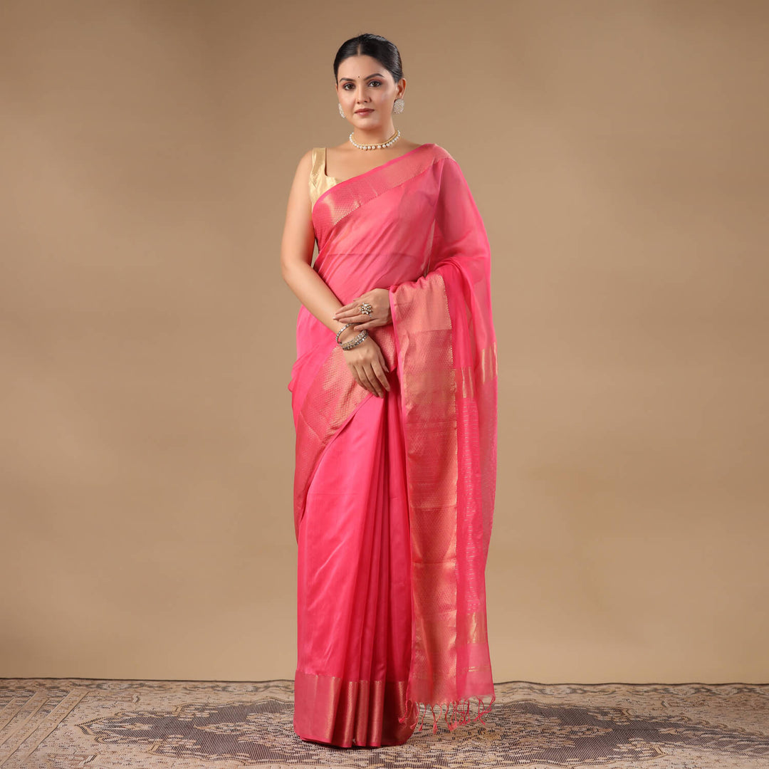 Avanti - Pink Pure Silk Cotton Maheshwari Saree