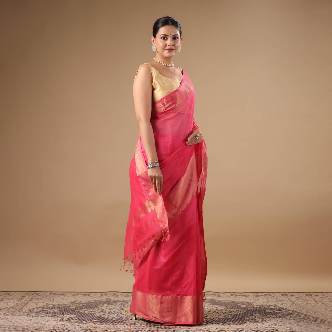 Avanti - Pink Pure Silk Cotton Maheshwari Saree