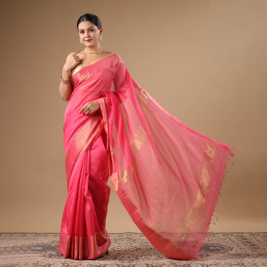 Avanti - Pink Pure Silk Cotton Maheshwari Saree