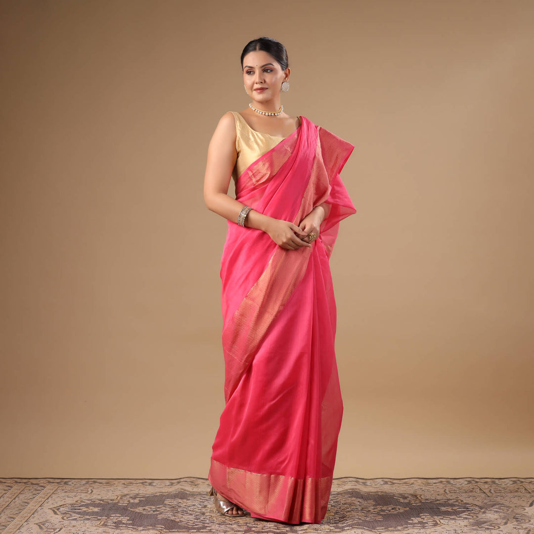 Avanti - Pink Pure Silk Cotton Maheshwari Saree