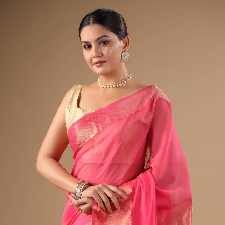 Avanti - Pink Pure Silk Cotton Maheshwari Saree