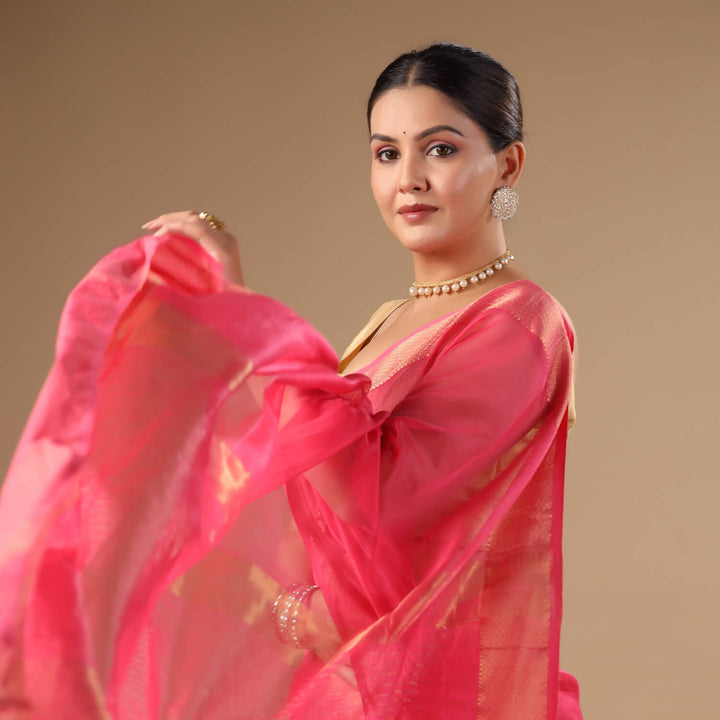 Avanti - Pink Pure Silk Cotton Maheshwari Saree