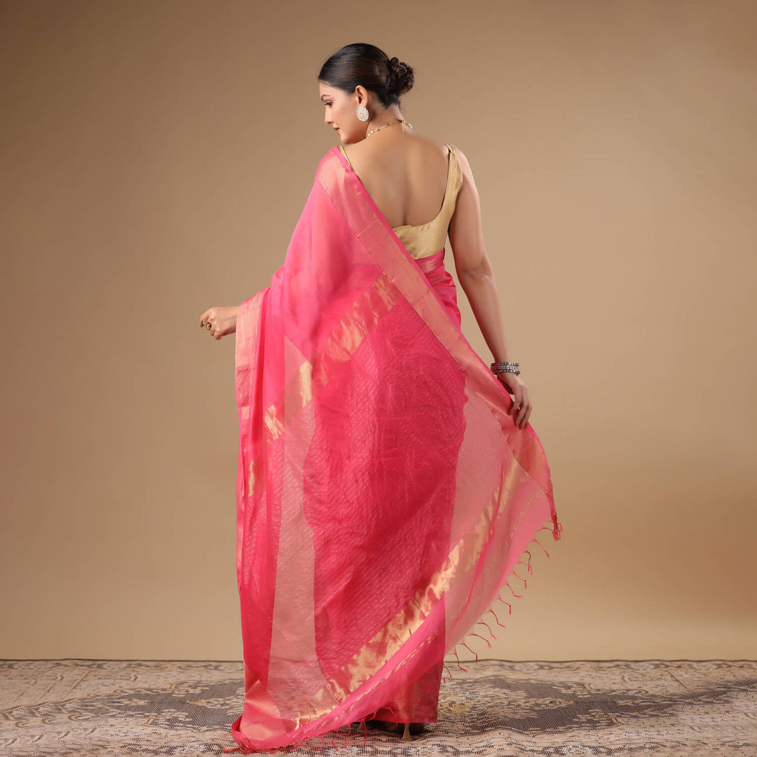 Avanti - Pink Pure Silk Cotton Maheshwari Saree