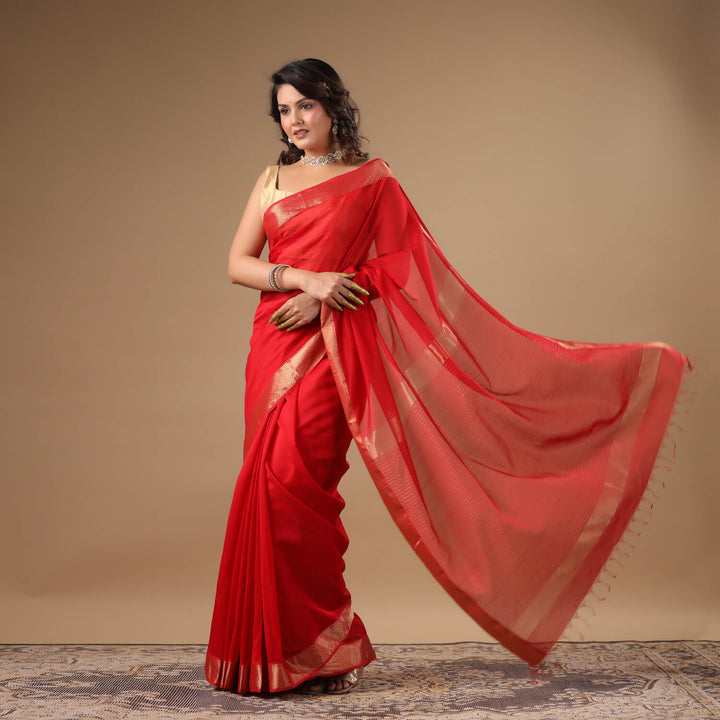 Lakshmi - Red Pure Silk Cotton Maheshwari Saree