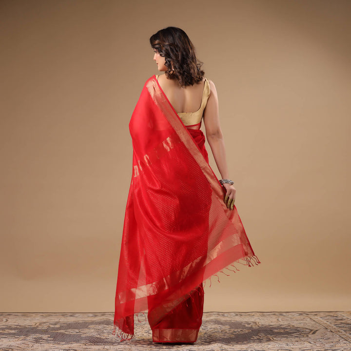 Lakshmi - Red Pure Silk Cotton Maheshwari Saree