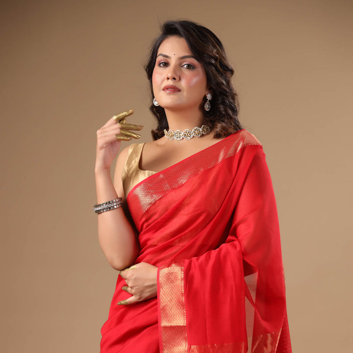 Lakshmi - Red Pure Silk Cotton Maheshwari Saree