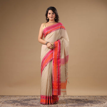 Ahilya - Off White Pure Silk Cotton Maheshwari Saree