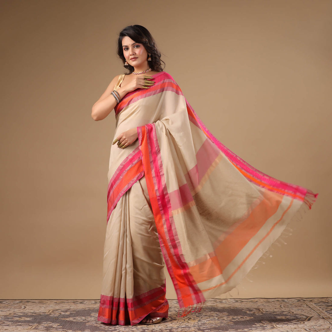 Ahilya - Off White Pure Silk Cotton Maheshwari Saree