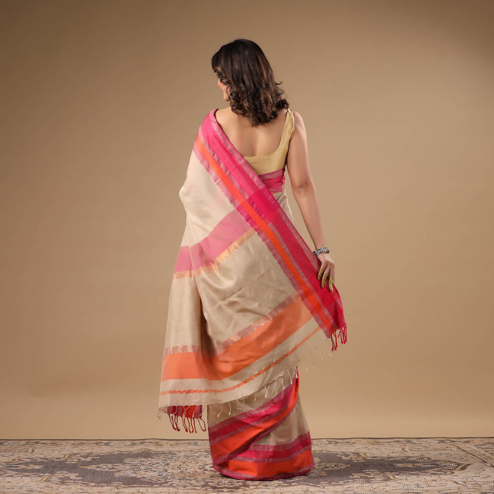 Ahilya - Off White Pure Silk Cotton Maheshwari Saree