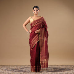 Tara - Wine Pure Silk Cotton Maheshwari Saree