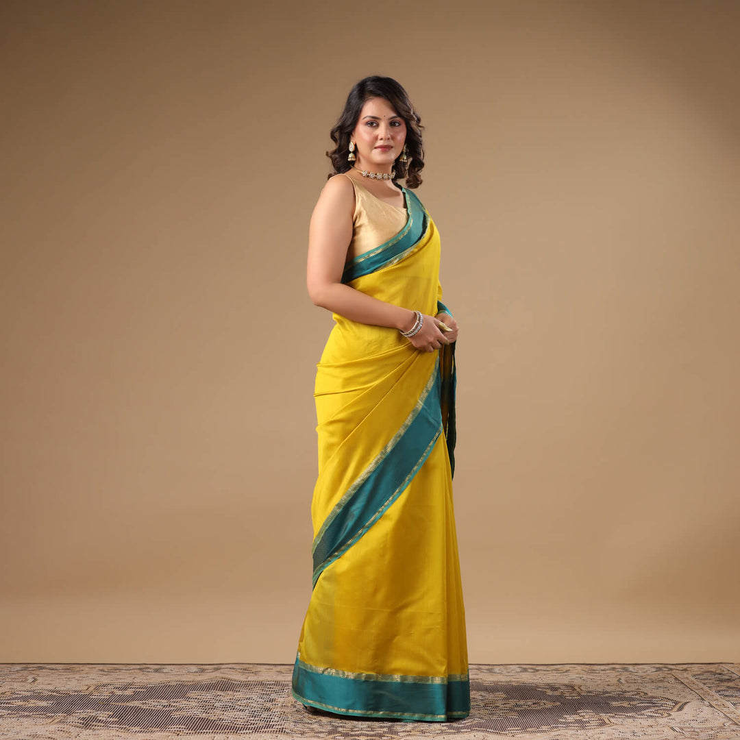 Gayatri - Yellow Pure Silk Cotton Maheshwari Saree