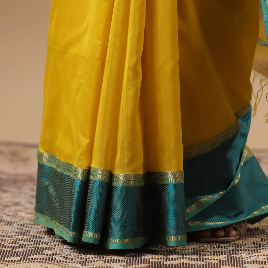 Gayatri - Yellow Pure Silk Cotton Maheshwari Saree