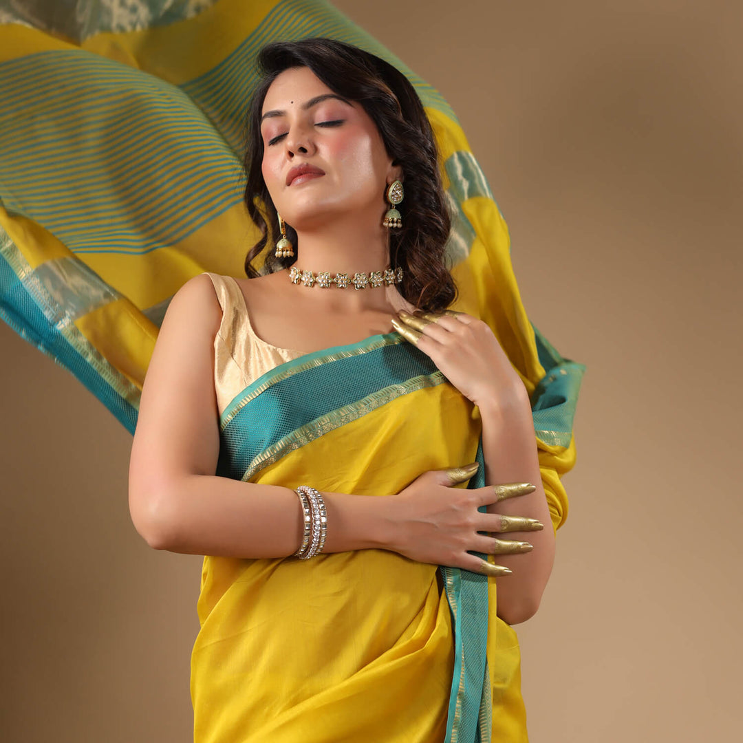 Gayatri - Yellow Pure Silk Cotton Maheshwari Saree