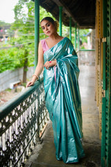Ujwala - Silver Blue Metallic Tissue Saree