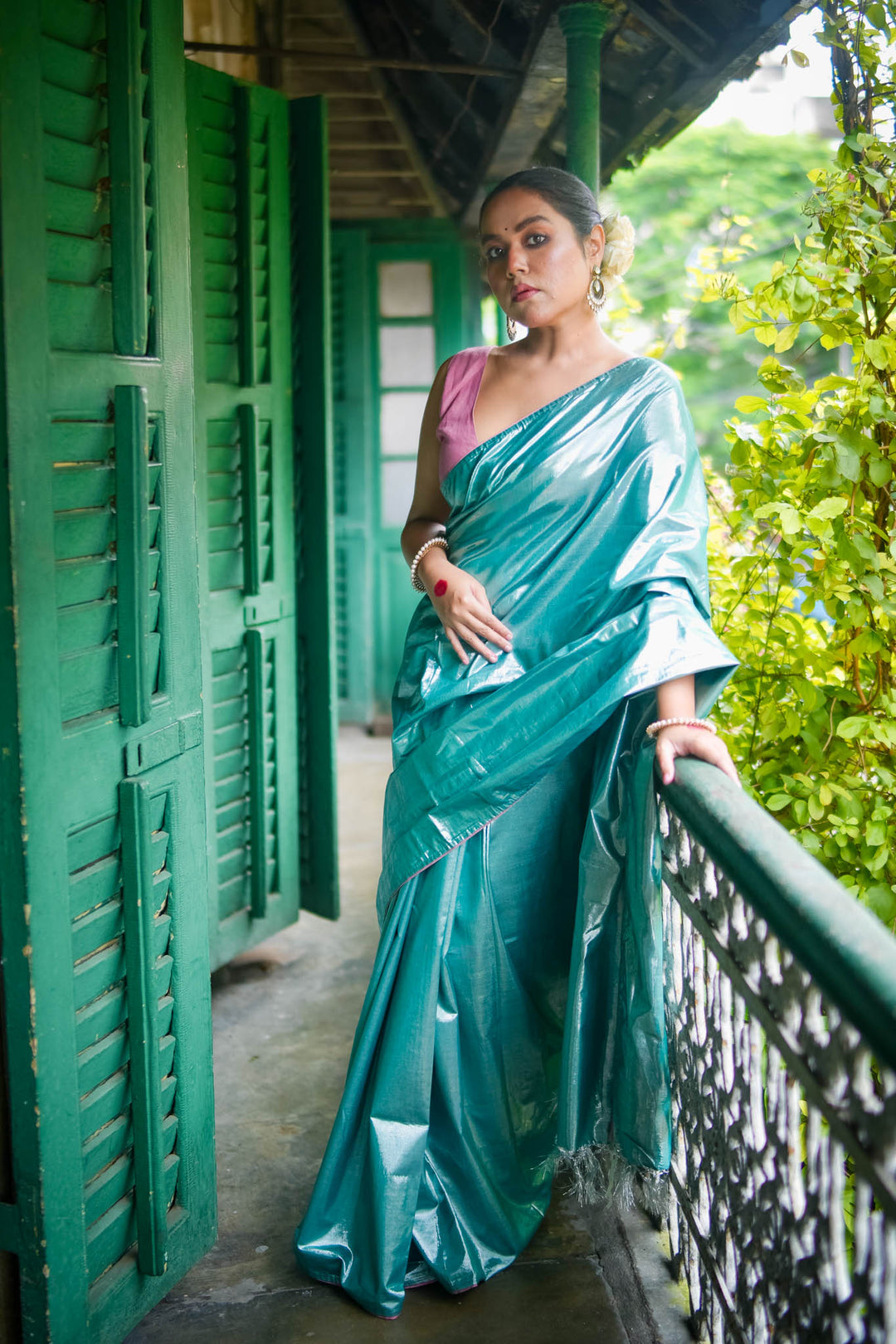 Ujwala - Silver Blue Metallic Tissue Saree