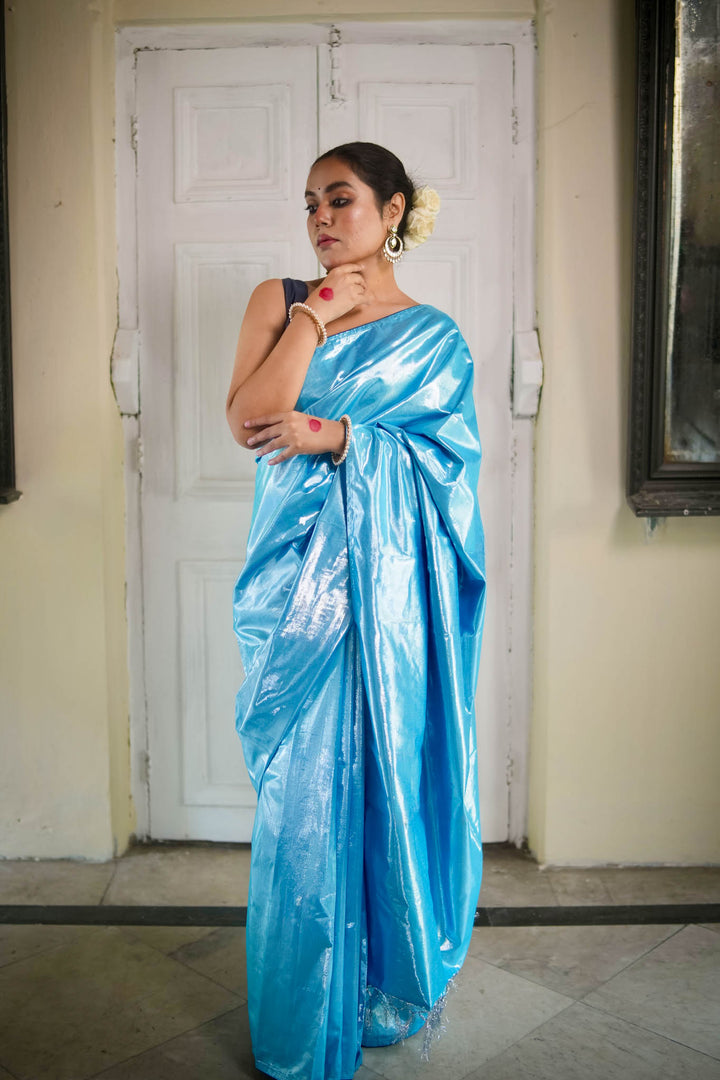 Neelima - Blue Metallic Tissue Saree