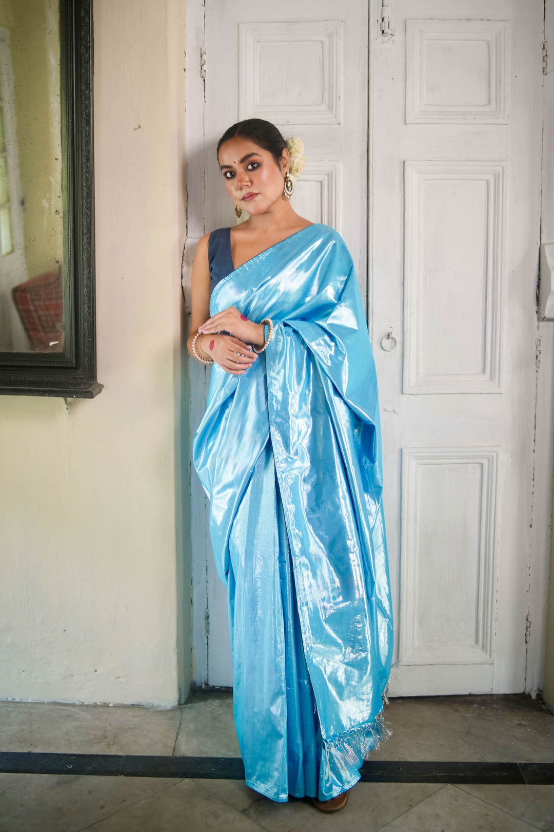 Neelima - Blue Metallic Tissue Saree