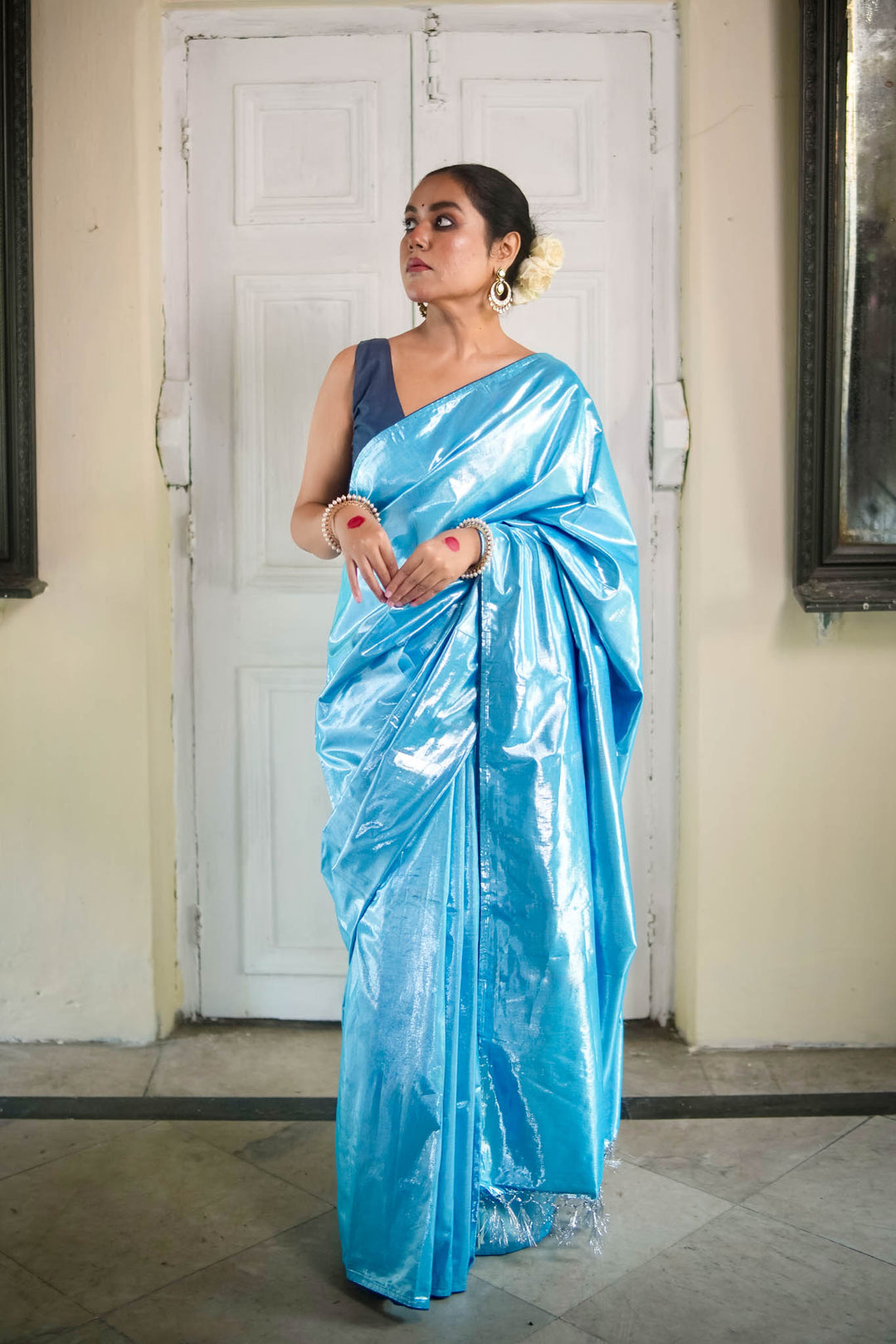 Neelima - Blue Metallic Tissue Saree