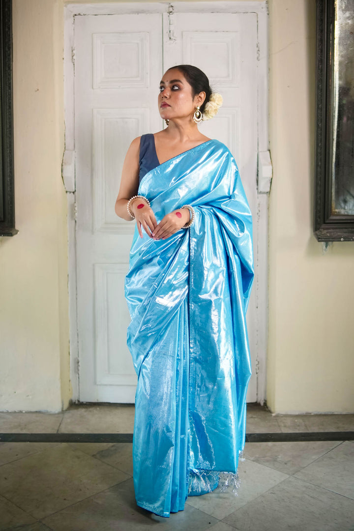 Neelima - Blue Metallic Tissue Saree