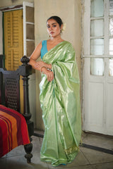 Prabha - Green Metallic Tissue Saree