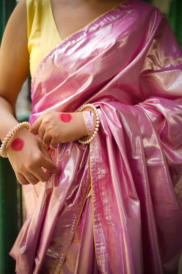 Kiran - Pink Metallic Tissue Saree