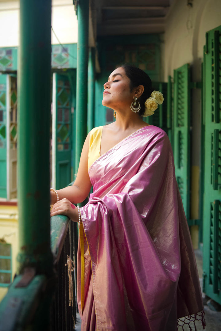 Kiran - Pink Metallic Tissue Saree