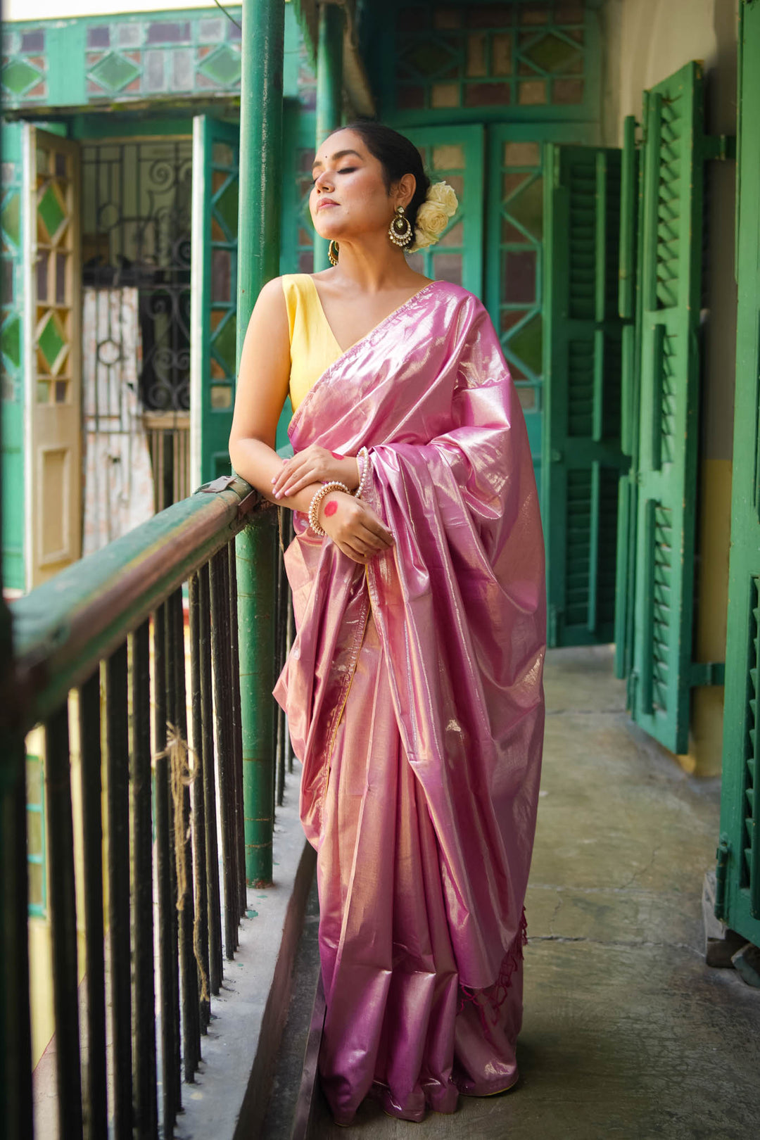 Kiran - Pink Metallic Tissue Saree
