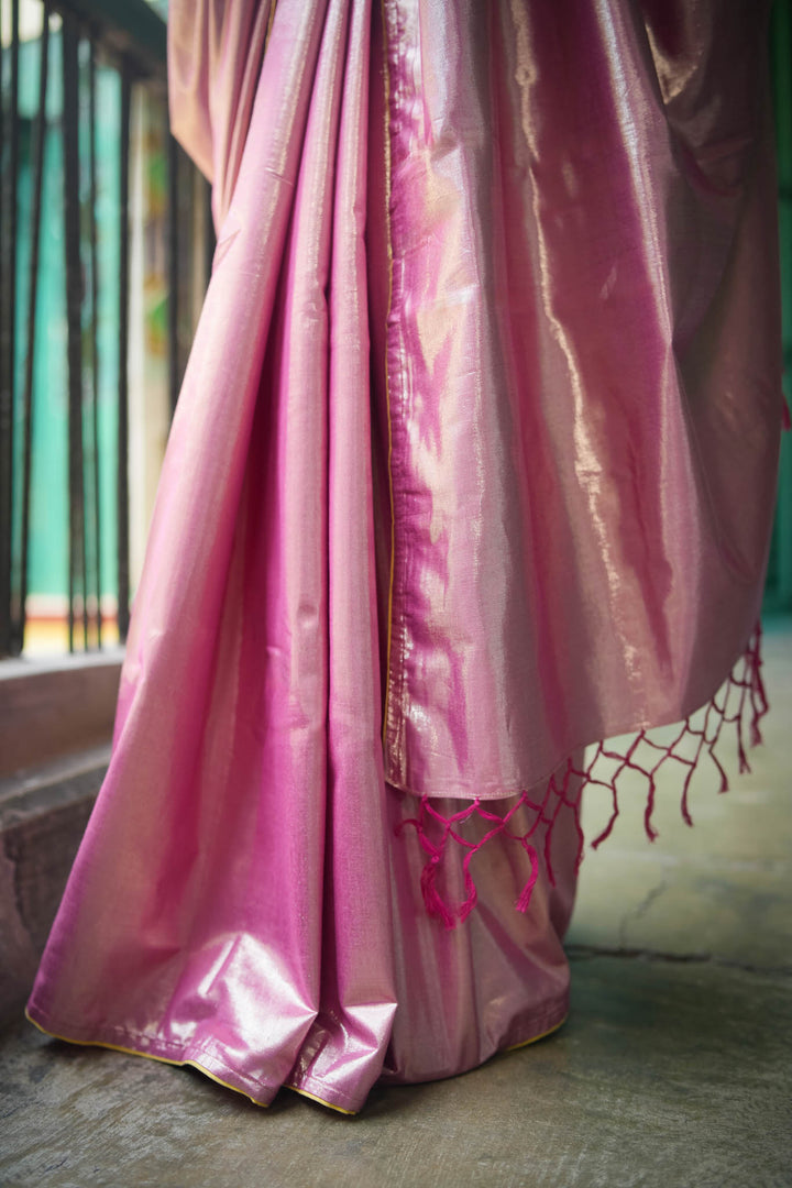Kiran - Pink Metallic Tissue Saree