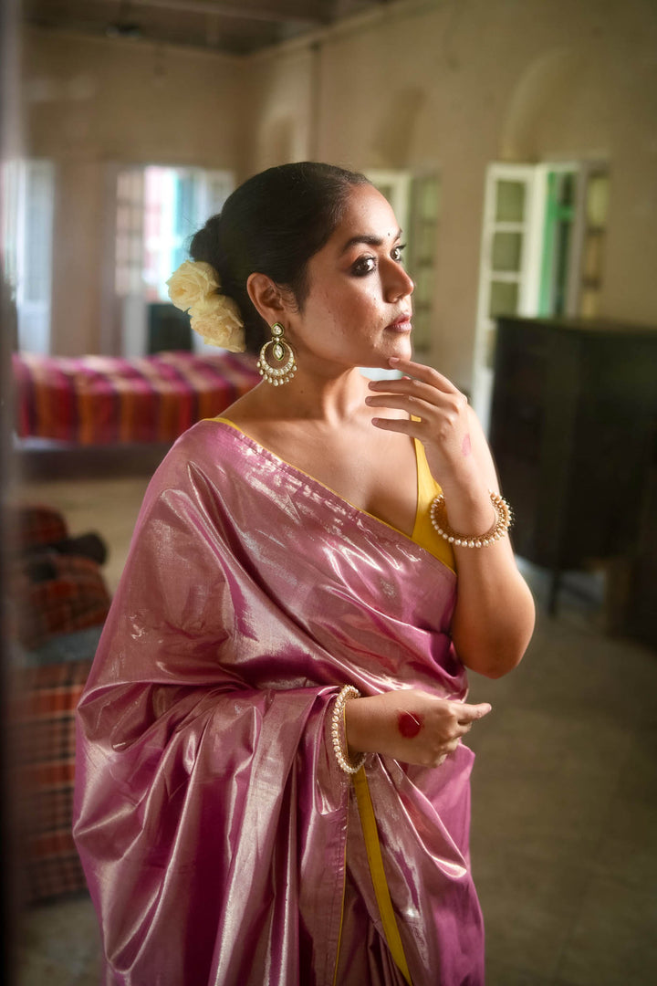 Kiran - Pink Metallic Tissue Saree