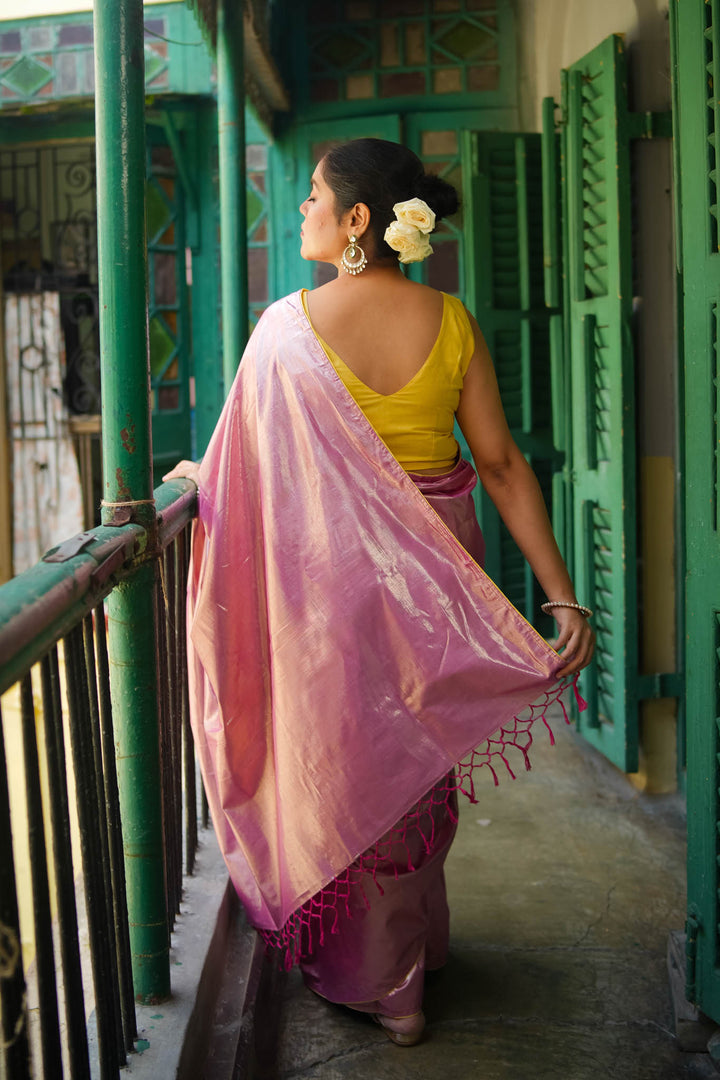 Kiran - Pink Metallic Tissue Saree