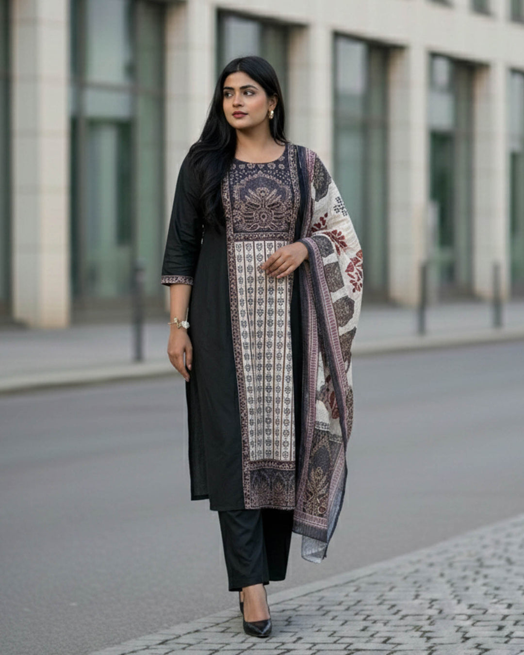 Saanjh Printed Cotton Dupatta, Pant and Kurta Set