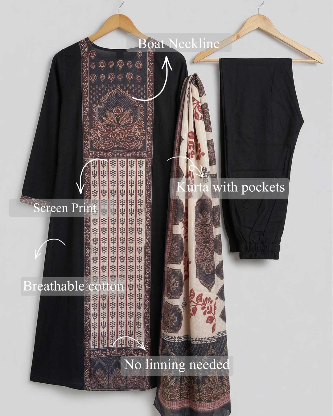 Saanjh Printed Cotton Dupatta, Pant and Kurta Set