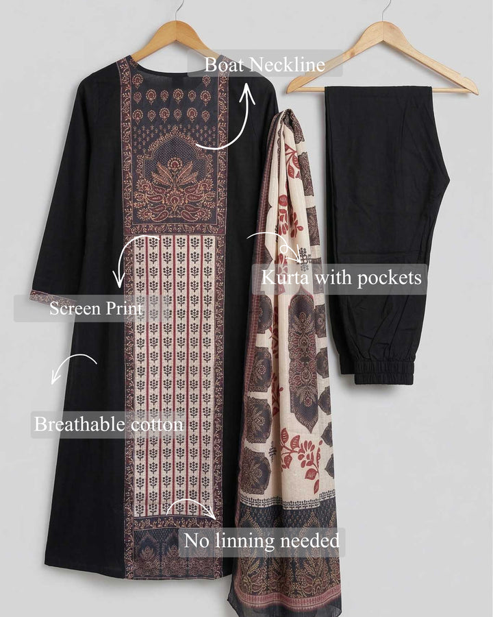 Saanjh Printed Cotton Dupatta, Pant and Kurta Set