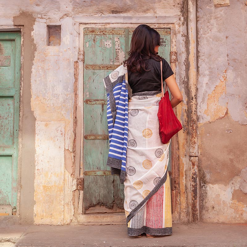 Saira Hand Block Print Mul Mul Cotton Saree