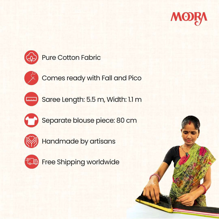 Ruby red - Mulmul Cotton Pre-stitched Ready to Wear Saree with Pocket