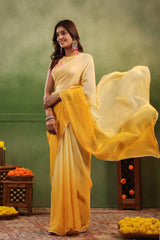 Shades of Yellow Ombre Organza Saree with Printed Blouse Fabric