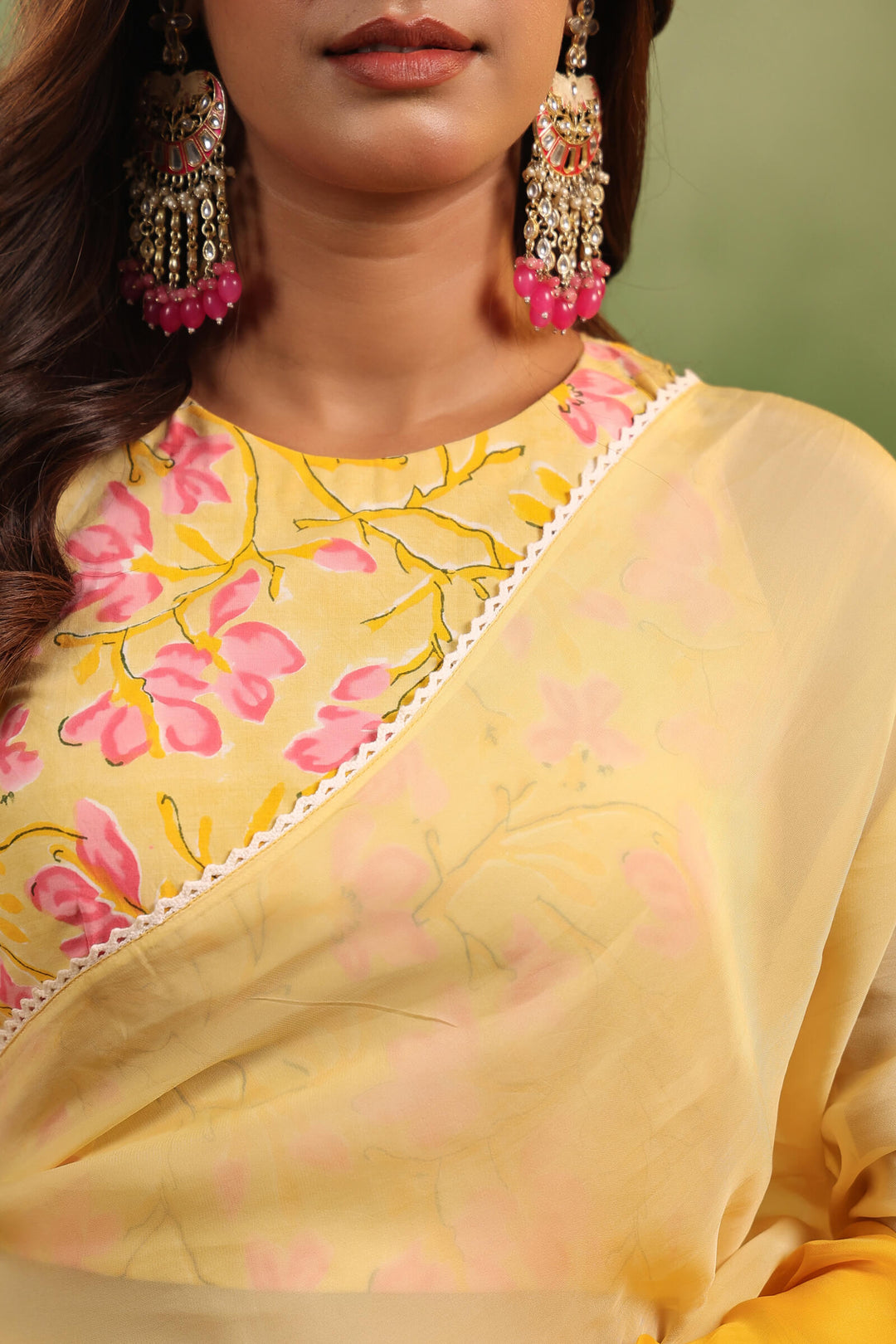 Shades of Yellow Ombre Organza Saree with Printed Blouse Fabric