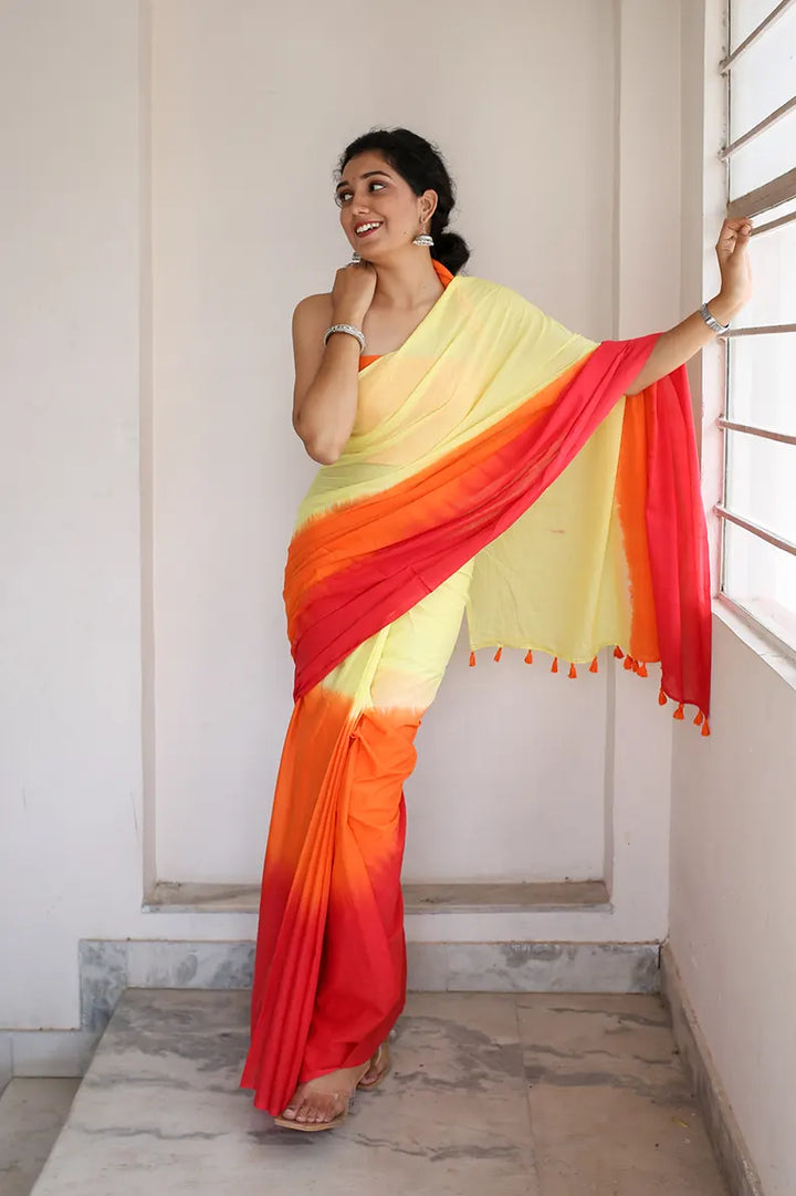 Sherbet Chic - Hand Dyed Mulmul Cotton Saree