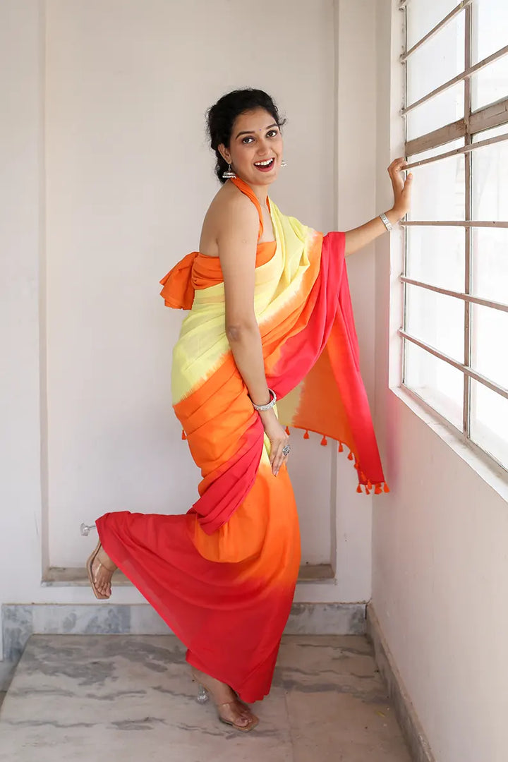 Sherbet Chic - Hand Dyed Mulmul Cotton Saree