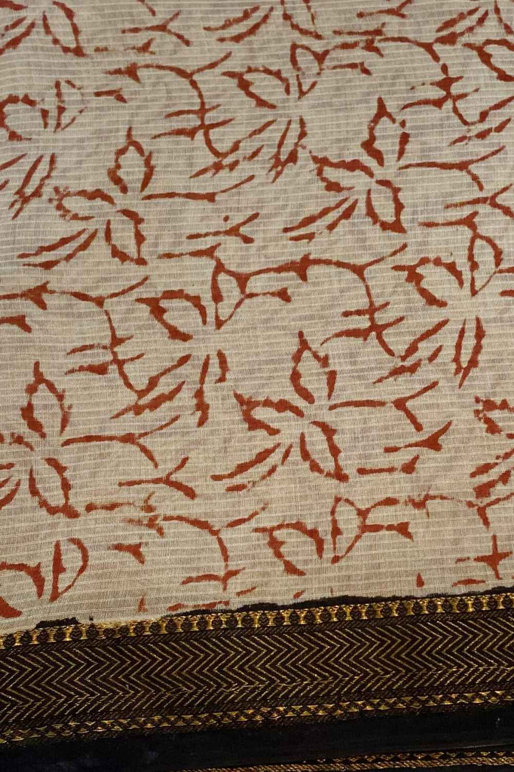 Smoke & Sand - Hand Block Printed Silk Cotton Maheshwari Saree