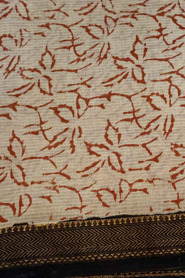 Smoke & Sand - Hand Block Printed Silk Cotton Maheshwari Saree