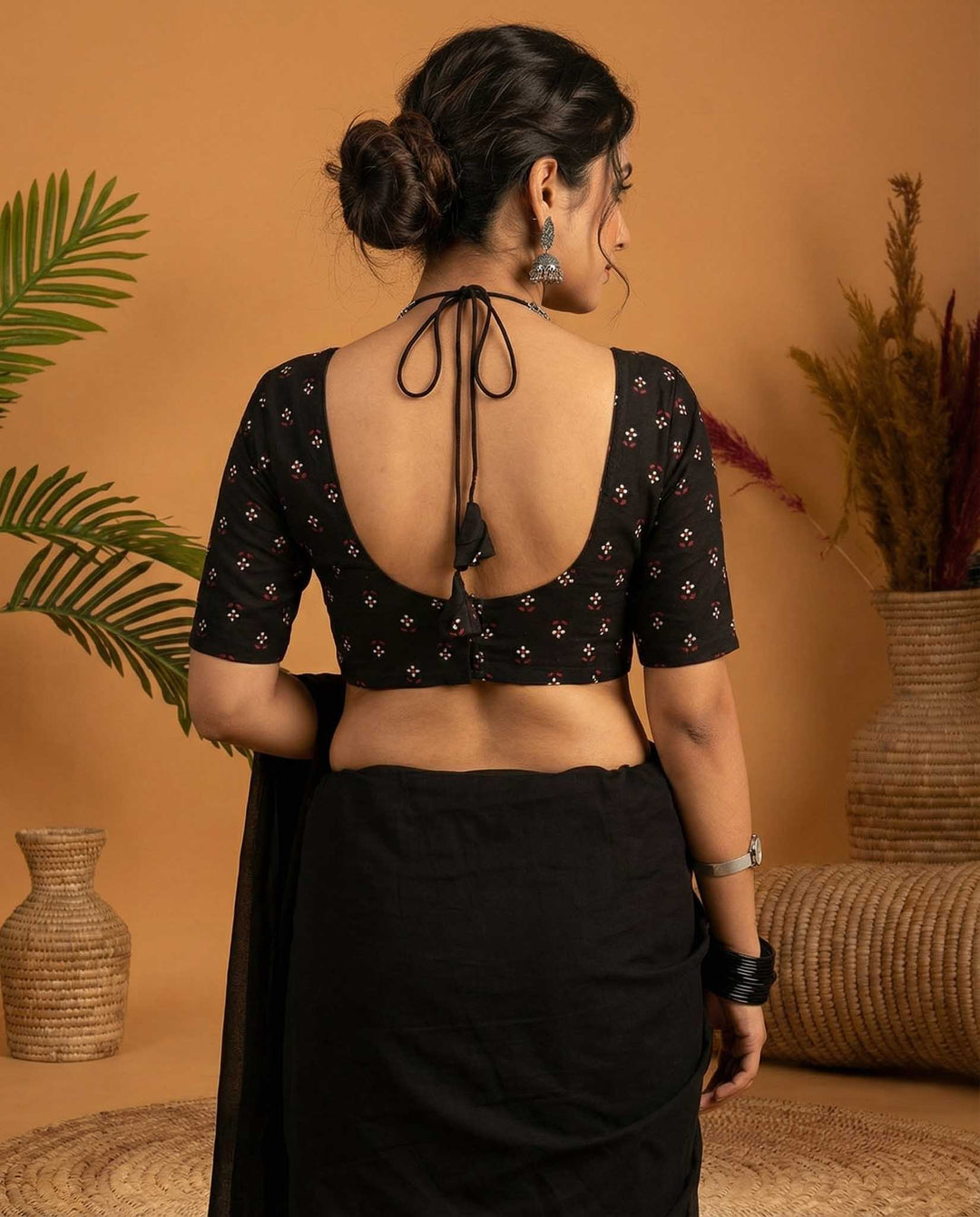 Soft Charm Black Cotton Padded Halter Neck Blouse