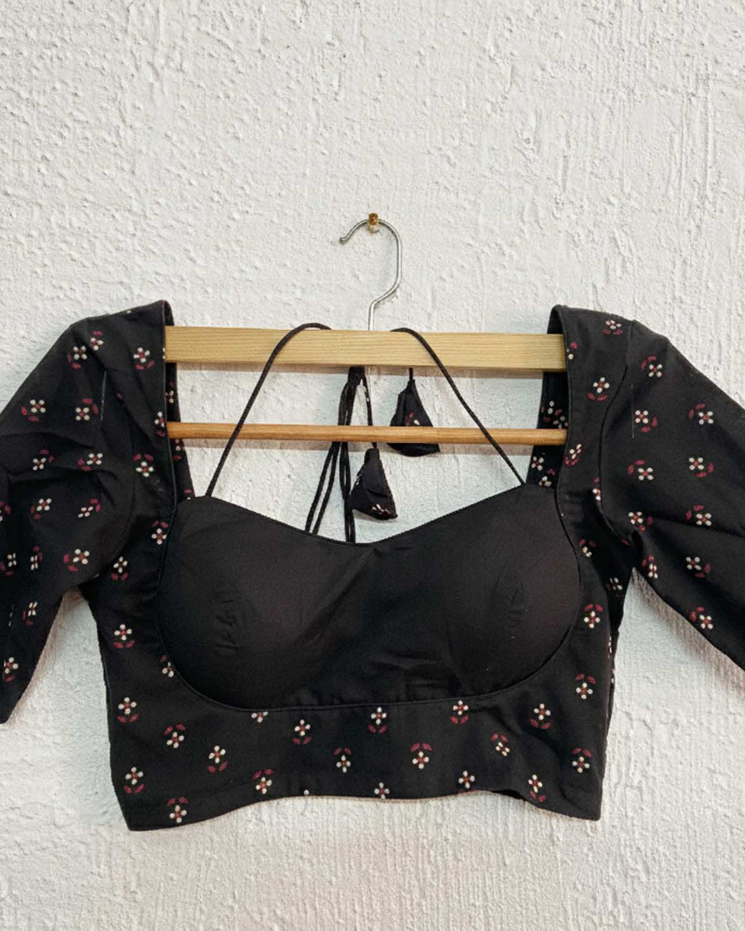 Soft Charm Black Cotton Padded Halter Neck Blouse