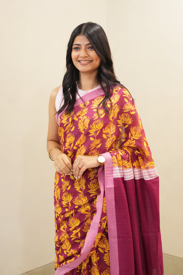 Songs from the Soil Handwoven Mulmul Cotton Printed Saree