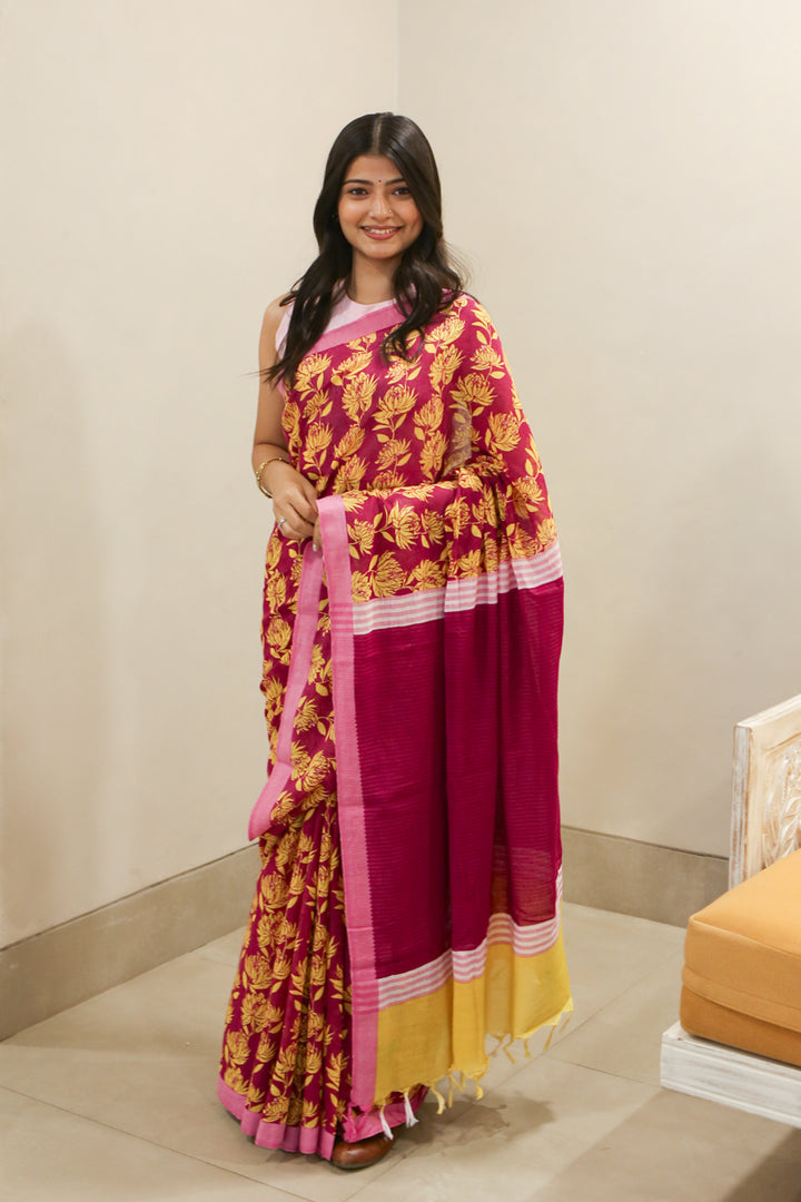 Songs from the Soil Handwoven Mulmul Cotton Printed Saree
