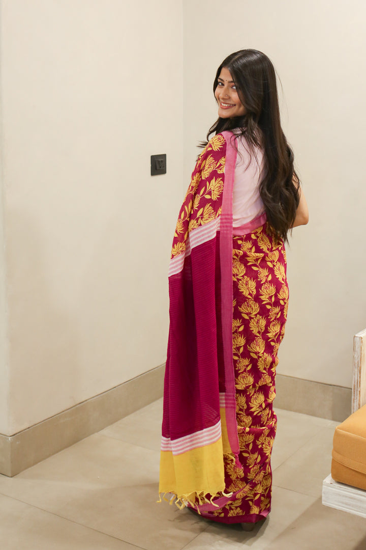 Songs from the Soil Handwoven Mulmul Cotton Printed Saree