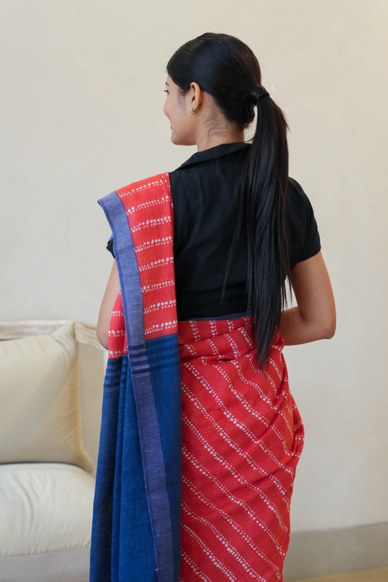 Stripe & Bloom Handwoven Mulmul Cotton Printed Saree