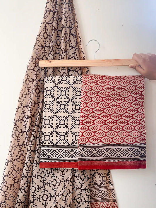 Red Chic - Chanderi Silk Cotton Hand Block Print Unstitched Suit Set